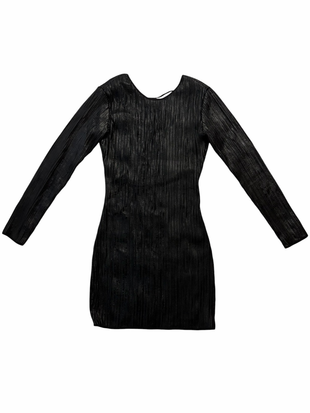 Que by NetWork Plisse Pleated 100% Genuine Leather Long Sleeve Mini Dress XS NWT